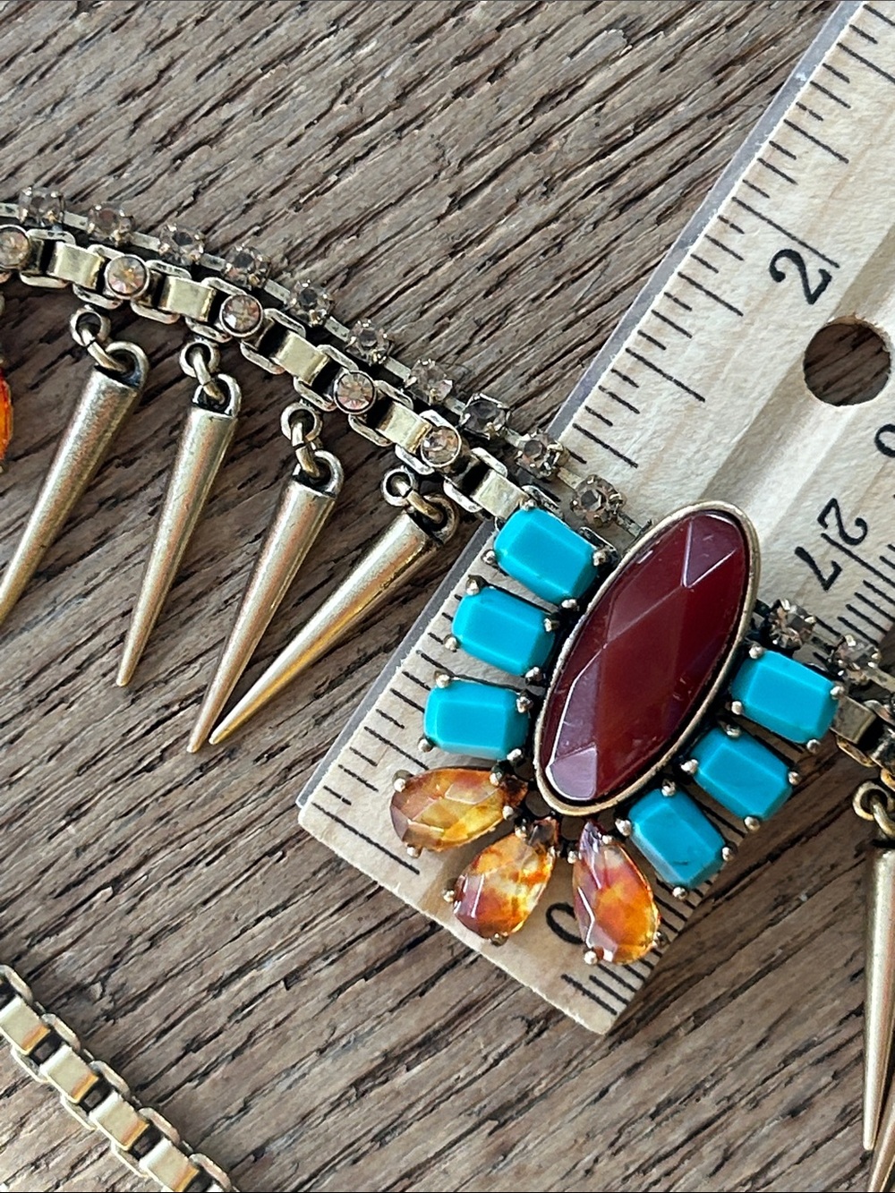 Lucky Brand Southwest Necklace w Spikes, Turquoise, Orange & Red Cabochons - Picture 11 of 12